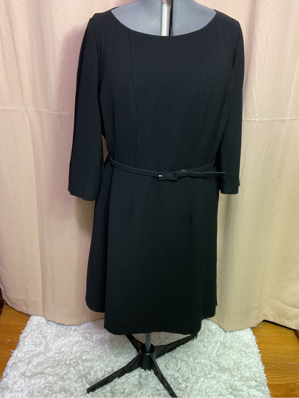 Lafayette 148 New York Black Midi Dress with Slim Belt